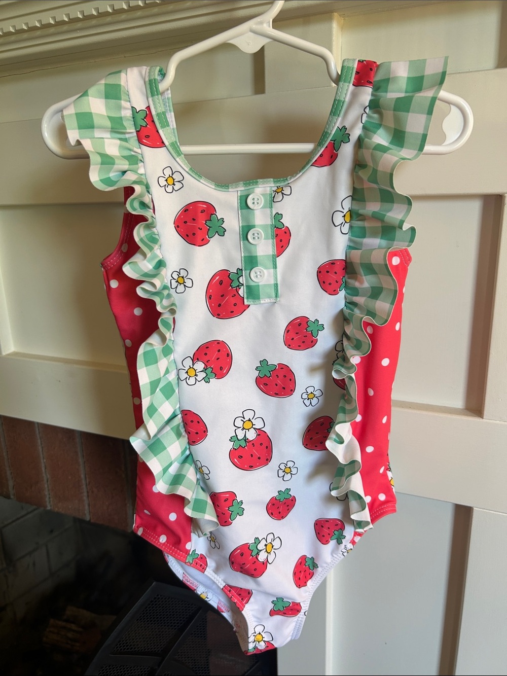 Girls Marie Nicole Strawberries, Polka Dots, Gingham Bathing Suit Size 2XL 6